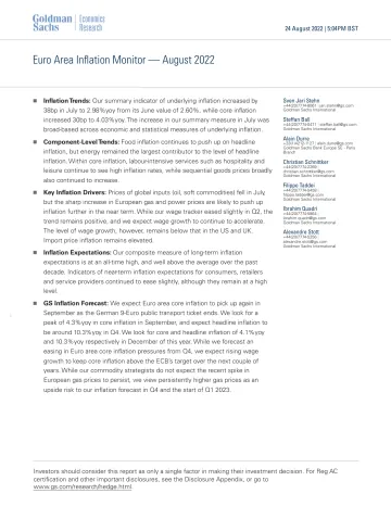 Euro Area Inflation Monitor — August 2022(1)
