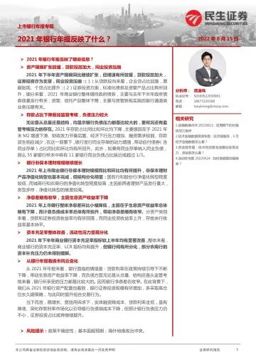 上市银行年报专题：2021年银行年报反映了什么？-20220615-民生证券-26页