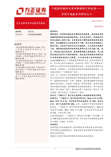 多因子选股系列研究之六:个股股价跳跃及其对振幅因子的改进-20220922-方正证券-17页