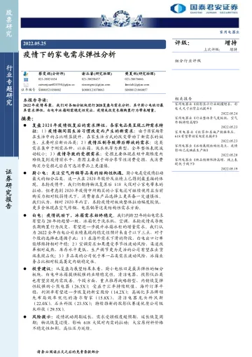 家电行业:疫情下的家电需求弹性分析-20220525-国泰君安-25页