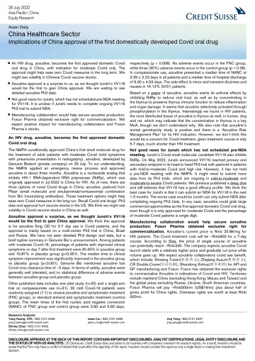 CS-China Healthcare Sector-Implications of China approval of the first domestically developed Covid oral drug