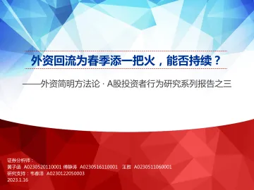 外资简明方法论 · A股投资者行为研究系列报告之三：外资回流为春季添一把火，能否持续？-20230116-申万宏源-34页