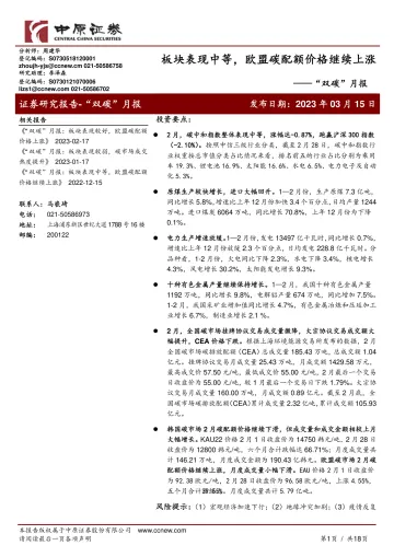 “双碳”月报:板块表现中等,欧盟碳配额价格继续上涨-20230315-中原证券-18页