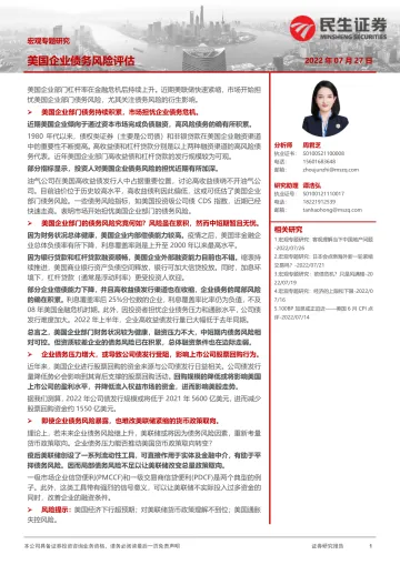 宏观专题研究:美国企业债务风险评估-20220727-民生证券-16页
