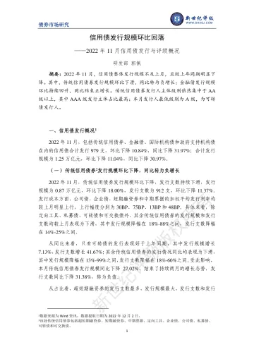 新世纪评级-信用债发行规模环比回落——2022年11月信用债发行与评级概况-7页