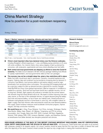 瑞信-中国投资策略-如何为疫情封锁后的重新开放进行定位-2022.6.6-38页