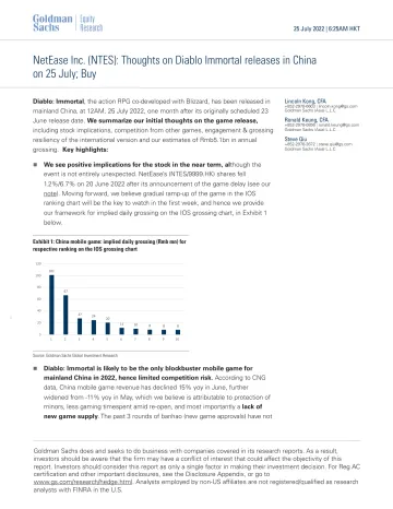 NetEase Inc. (NTES)_ Thoughts on Diablo Immortal releases in China on 25 July; Buy(1)