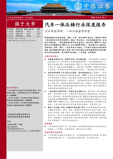 汽车一体压铸行业深度报告:汽车制造革新,一体压铸蓄势待发-20220810-中银国际-50页