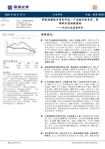 汽车行业深度研究:新能源爆款车型系列五,产业链加速复苏,重磅新车型相继落地-20220610-国海证券-37页