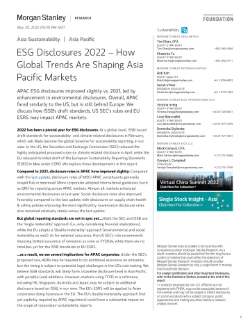 摩根士丹利-亚太地区投资策略-2022年ESG信息披露:全球趋势如何塑造亚太市场-2022.5.30-25页