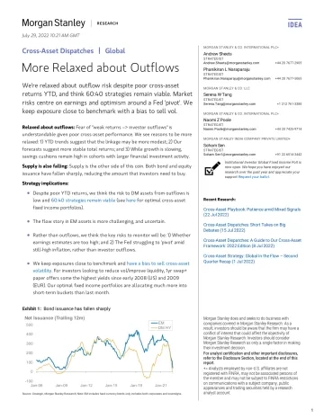 Cross-Asset Dispatches More Relaxed about Outflow