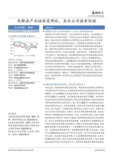 基础化工行业深度报告:电解液产业链供需两旺,龙头公司强者恒强-20220915-华安证券-86页