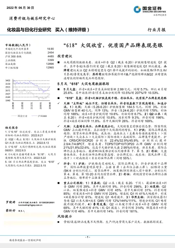 化妆品与日化行业月报:“618”大促收官,优质国产品牌表现亮眼-20220630-国金证券-16页