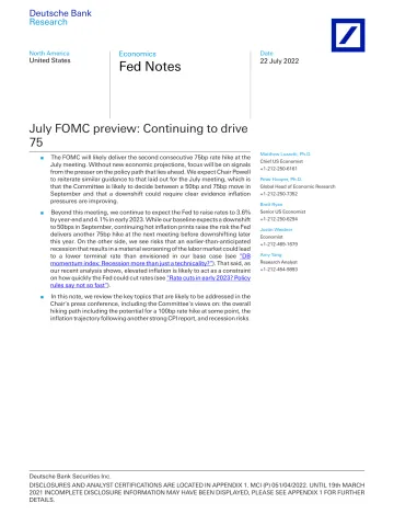 DB-July FOMC preview - Continuing to drive 75