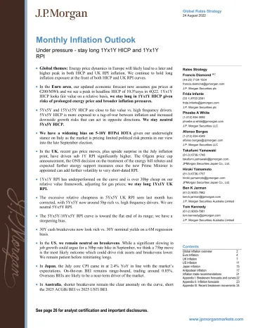 Monthly Inflation Outlook Under pressure - stay long 1Yx1Y HICP and 1Yx1Y RPI