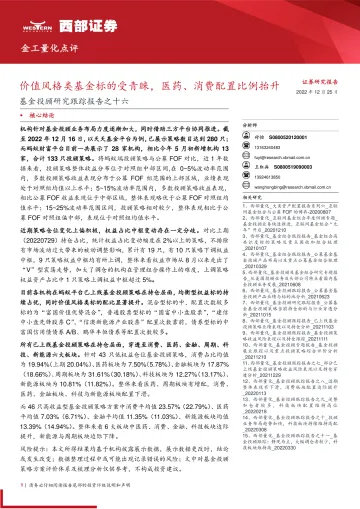 基金投顾研究跟踪报告之十六:价值风格类基金标的受青睐,医药、消费配置比例抬升-20221225-西部证券-17页