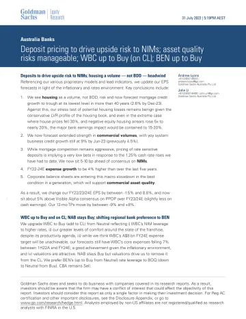 Australia Banks_ Deposit pricing to drive upside risk to NIMs; asset quality risks manageable; WBC up to Buy (on CL); BEN up ...(1)