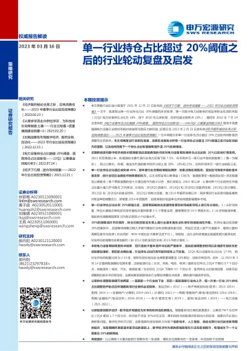 单一行业持仓占比超过20%阈值之后的行业轮动复盘及启发-20230316-申万宏源-22页