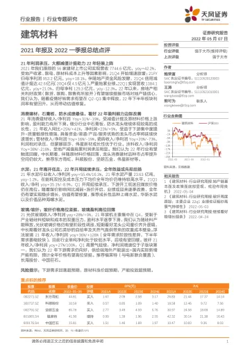 建筑材料行业专题研究:2021年报及2022一季报总结点评-20220507-天风证券-23页