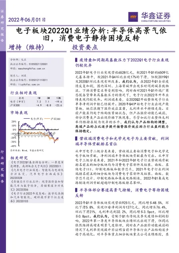 电子行业板块2022Q1业绩分析:半导体高景气依旧,消费电子仍需等待困境反转-20220601-华鑫证券-37页