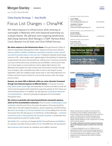 MS -China Equity Strategy Focus List Changes