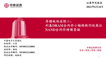 电子行业存储板块追踪二:利基DRAM合约价小幅转跌仍处高位,NAND合约价持续坚挺-20220624-中泰证券-47页
