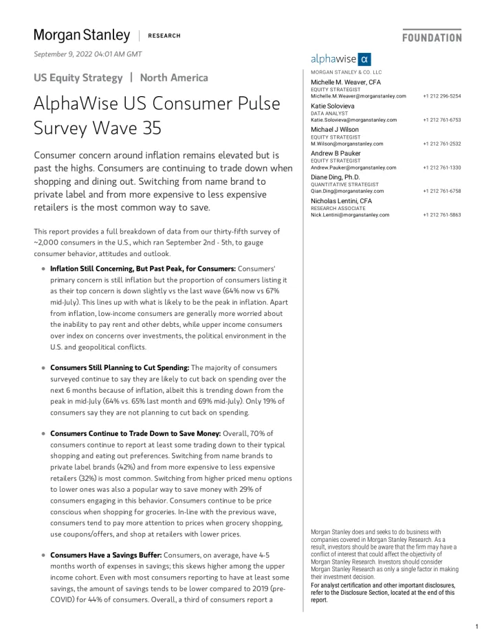 US Equity Strategy _ NorthAmerica AlphaWise US Consumer Pulse Survey Wave 35