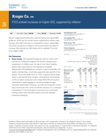 Kroger Co. (KR)_ FY22 outlook increases on higher SSS, supported by inflation(1)