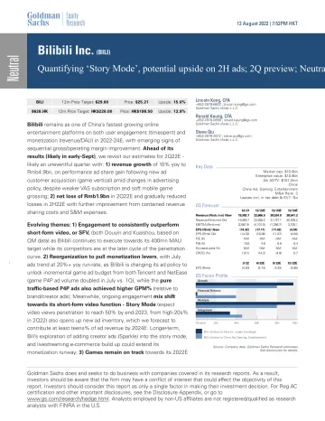 Bilibili Inc. (BILI)_ Quantifying 'Story Mode', potential upside on 2H ads; 2Q preview; Neutral(1)