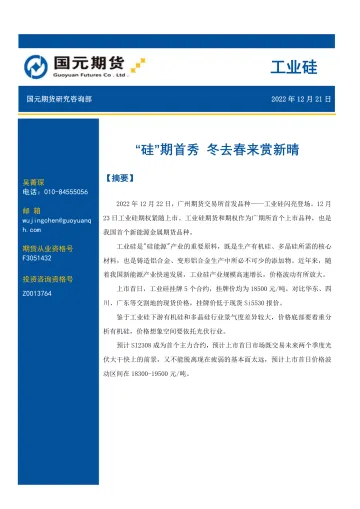 工业硅:“硅”期首秀,冬去春来赏新晴-20221221-国元期货-17页