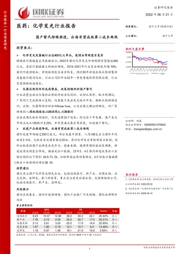 医药:化学发光行业报告,国产替代持续推进,出海有望成就第二成长曲线-20220621-国联证券-36页