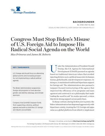 国会必须阻止拜登滥用美国对外援助,将其激进的社会议程强加给世界(英)-美国传统基金会-2022.5-25页