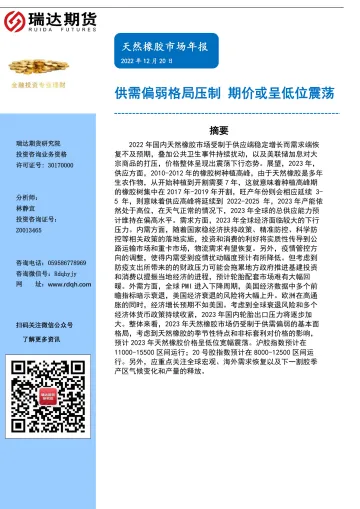 天然橡胶市场年报:供需偏弱格局压制,期价或呈低位震荡-20221220-瑞达期货-18页