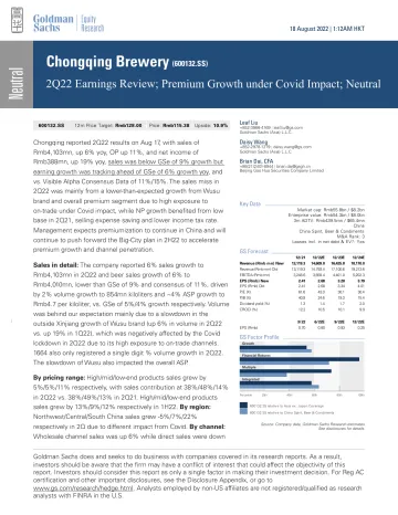 Chongqing Brewery (600132.SS)_ 2Q22 Earnings Review; Premium Growth under Covid Impact; Neutral(1)