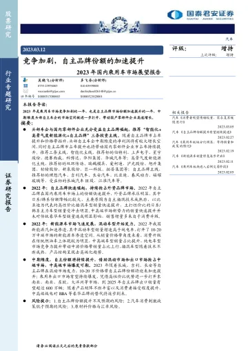 汽车行业2023年国内乘用车市场展望报告：竞争加剧，自主品牌份额的加速提升-20230312-国泰君安-25页