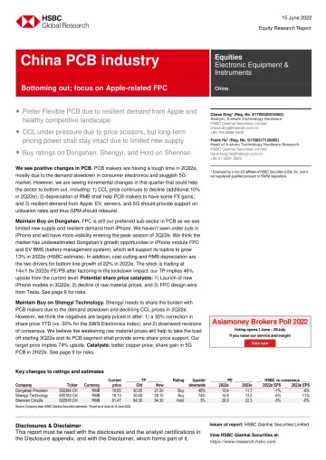 HSBC-中国PCB行业-触底反弹;关注苹果相关FPC-2022.6.15-21页