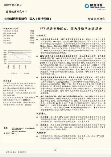 生物制药行业研究:HPV疫苗市场远大,国内渗透率加速提升-20220424-国金证券-24页