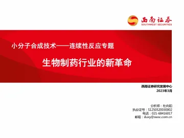 生物制药行业的新革命：小分子合成技术，连续性反应专题-230314-西南证券-34页