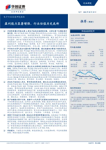 电子行业深度研究报告：盈利能力显著增强，行业估值历史底部-20220529-华创证券-52页