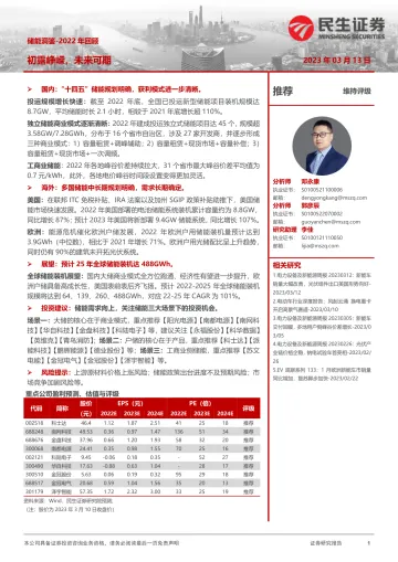 电力设备及新能源行业储能洞鉴_2022年回顾:初露峥嵘,未来可期-20230313-民生证券-54页