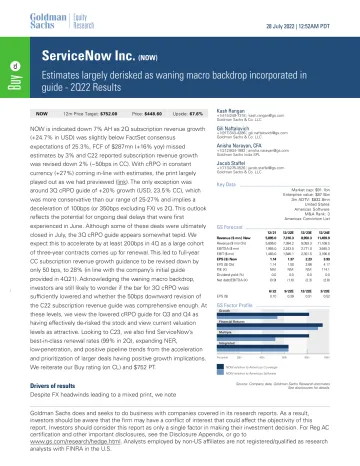 ServiceNow Inc. (NOW)_ Estimates largely derisked as waning macro backdrop incorporated in guide - 2Q22 Results(1)