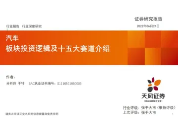 汽车行业:板块投资逻辑及十五大赛道介绍-20220624-天风证券-37页