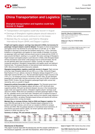 HSBC-中国运输与物流行业-上海运输与物流8月可全面恢复-2022.6.16-24页