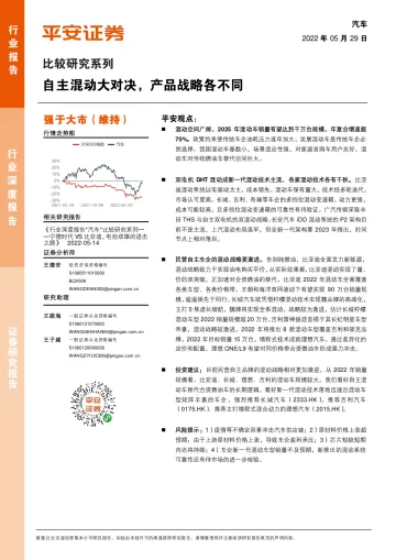汽车行业比较研究系列：自主混动大对决，产品战略各不同-20220529-平安证券-28页