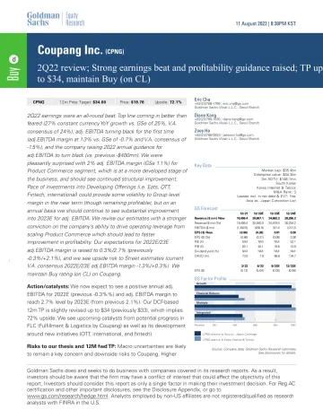 Coupang Inc. (CPNG)_ 2Q22 review; Strong earnings beat and profitability guidance raised; TP up to $34, maintain Buy (on CL)(1)