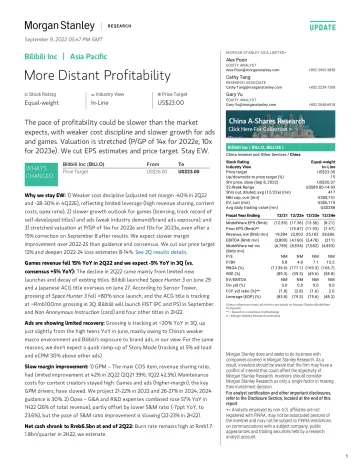 BILI.OQ-Morgan Stanley-Bilibili Inc More Distant Profitability