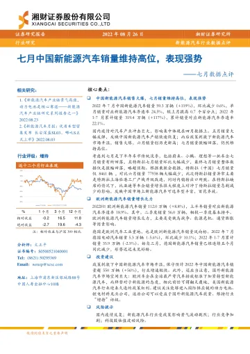 新能源汽车行业数据点评:七月数据点评,七月中国新能源汽车销量维持高位,表现强势-15页