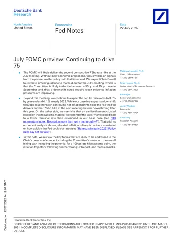 DB-Fed Notes July FOMC preview Continuing to drive