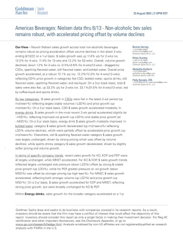 Americas Beverages_ Nielsen data thru 8_13 - Non-alcoholic bev sales remains robust, with accelerated pricing offset by volum...(1)_2