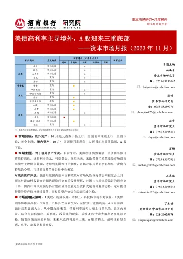 资本市场月报(2023年11月):美债高利率主导境外,A股迎来三重底部-20231031-招商银行-24页